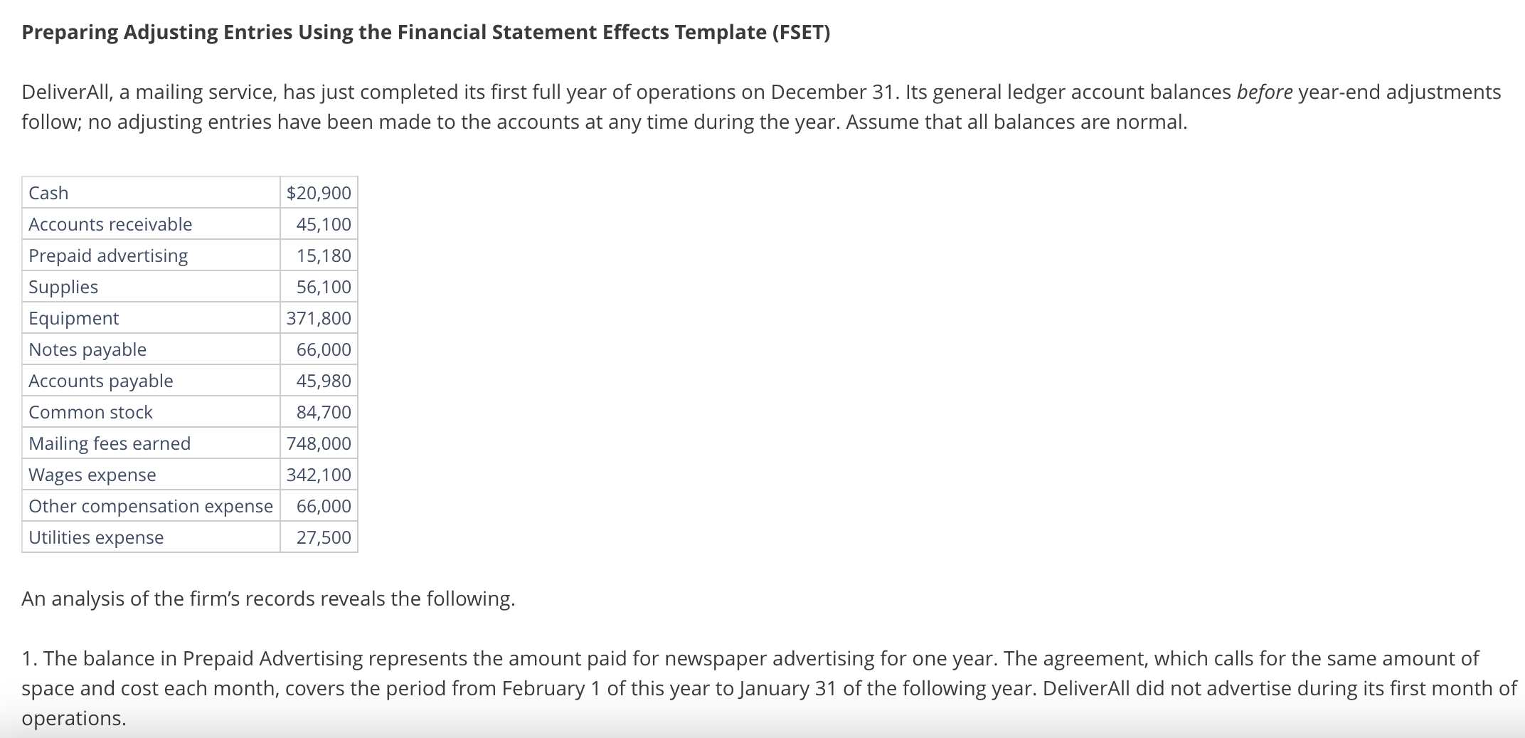  Preparing Adjusting Entries Using the Financial Statement Effects Template (FSET) An