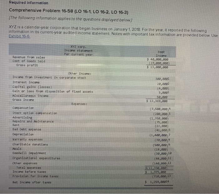  Required information Comprehensive Problem 16-58 (LO 16-1, LO 16-2, LO 16-3)