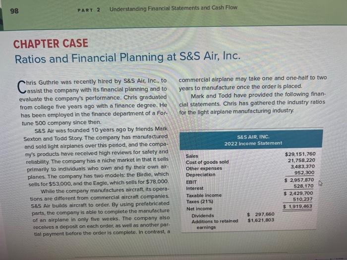  98 PART 2 Understanding Financial Statements and Cash Flow CHAPTER CASE