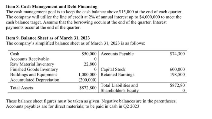 disbursements for materials g. Direct labour budget h. Overhead budget (be sure