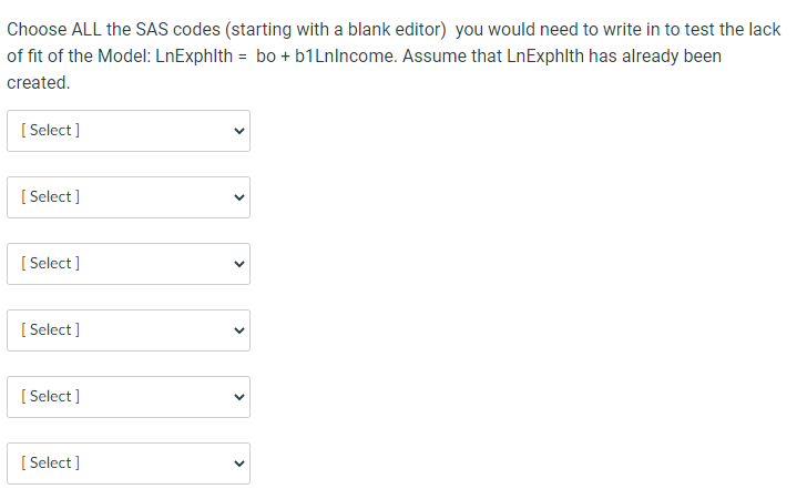 Choose ALL the SAS codes (starting with a blank editor) you