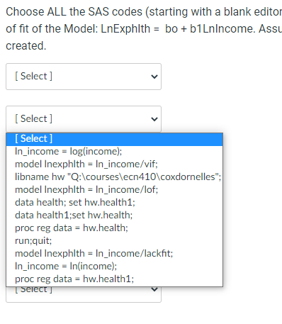 the Model: LnExphlth = bo + b1LnIncome. Assume that LnExphlth has already