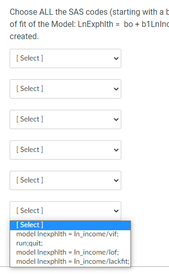 = log(income); data health1; set data hw.health; proc reg data = data