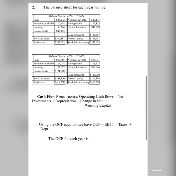  2. The balance sheet for each year will be: 38,706 Balance