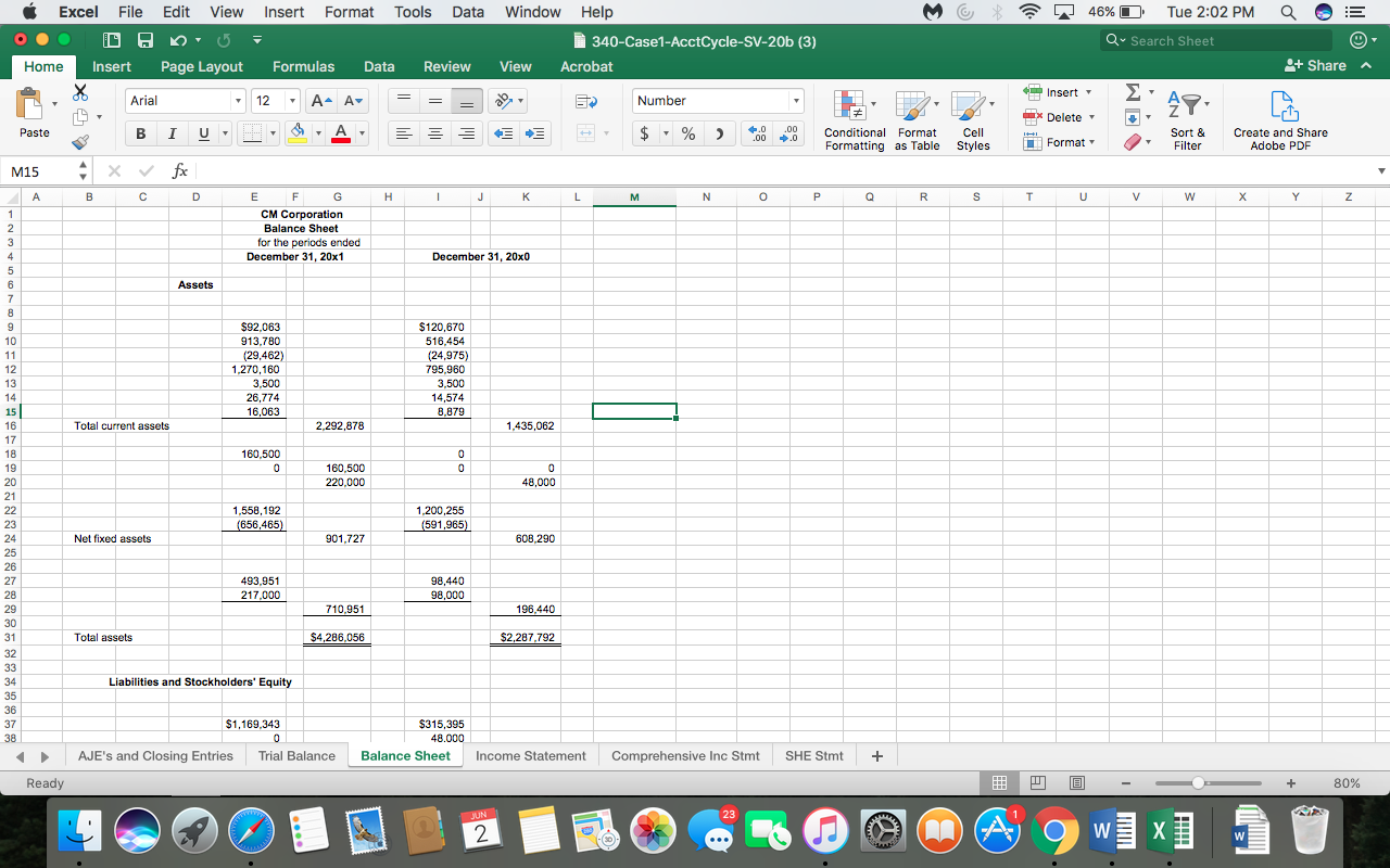 at the bottom of the spreadsheet labeled AJEs and Closing Entries. Post