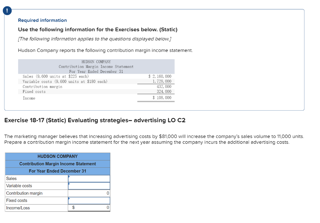 LO A1 Compute the missing amounts in the contribution income statement shown
