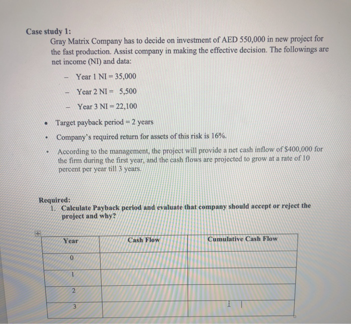  Case study 1: Gray Matrix Company has to decide on investment