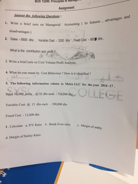 13200:Principles of Managerial Accounting Course CodeB Coordinator BUS 13200: Principles of Managerial