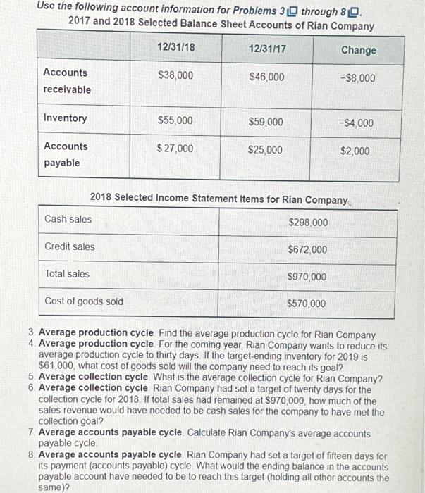  Use the following account information for Problems 3 through 8 D.