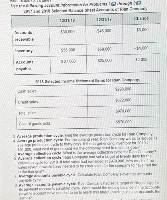 2017 and 2018 Selected Balance Sheet Accounts of Rian Company 12/31/17 Change