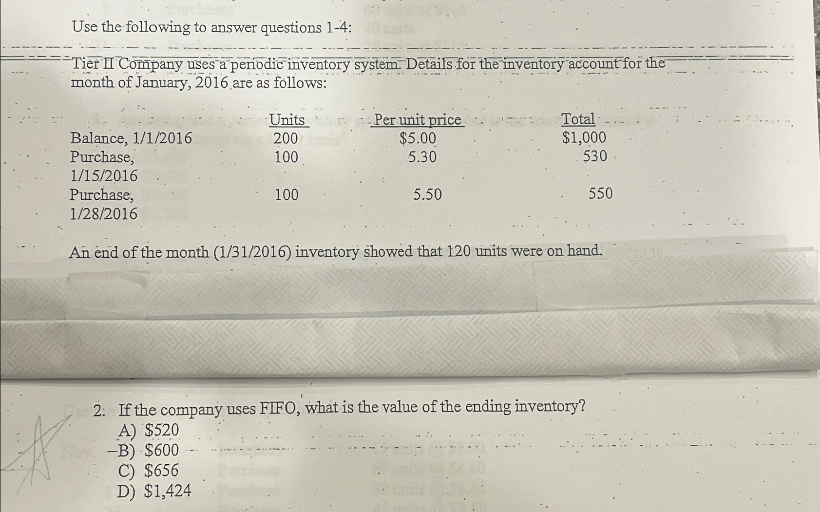  Use the following to answer questions 1-4: Tier Company uses a