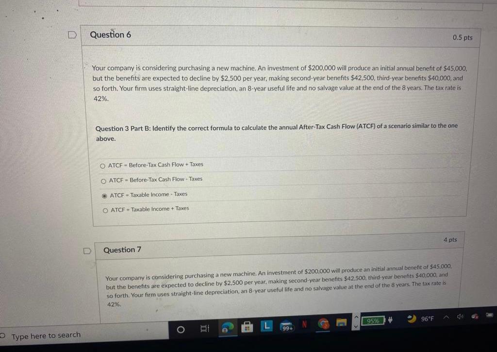 0.5 pts Your company is considering purchasing a new machine. An investment