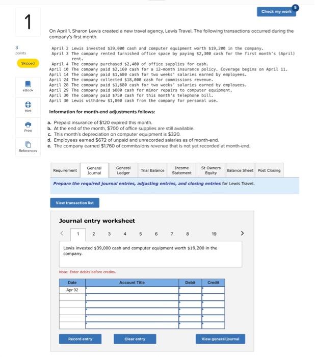 homework all same question On Aprill 1, Sharon Lewis created a new