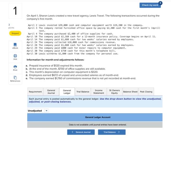 travel agency, Lewis Travel. The following transactions occurred during the company's first