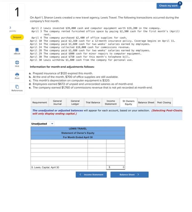 paying $2, 30e cash for the first nonth"s (Aprit) rent. April 4