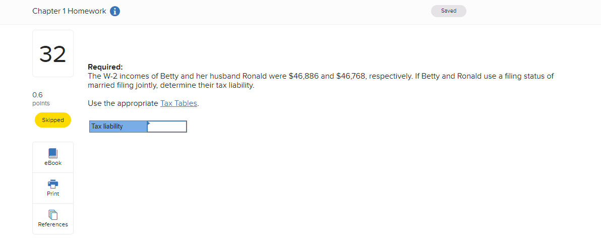 0.6 points Skipped a. Single taxpayer, taxable income of $22,356. b. Single