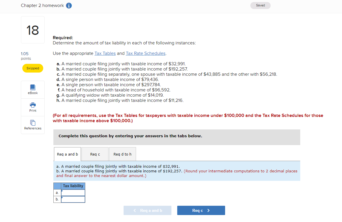 a joint return, have taxable income of $22,115. f. Single taxpayer, taxable