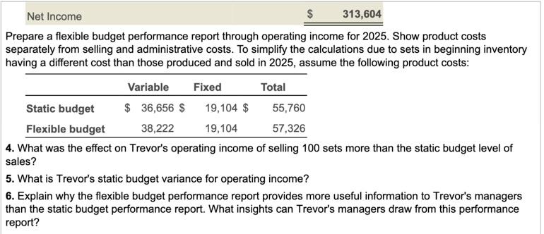 YOU REQUIREMENTS: BALANCE SHEET: MORE INFO: $ 3. Trevor sold 5,700 sets