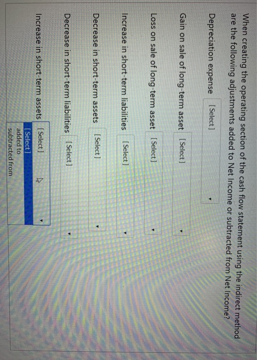  When creating the operating section of the cash flow statement using