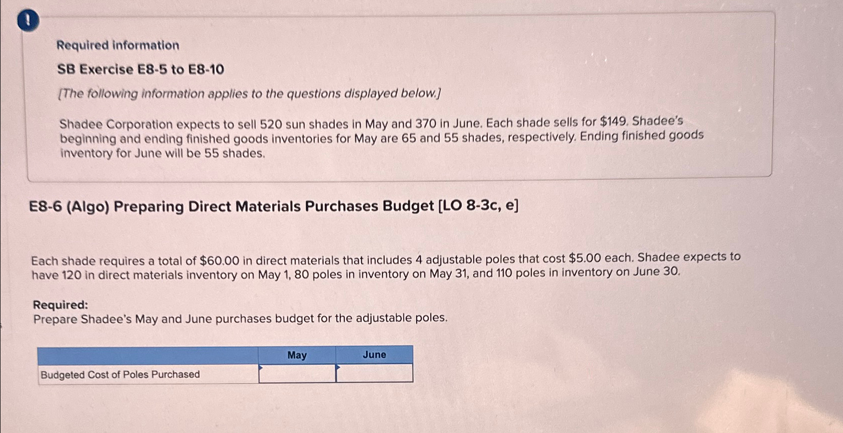  1 Required information SB Exercise E8-5 to E8-10 [The following information