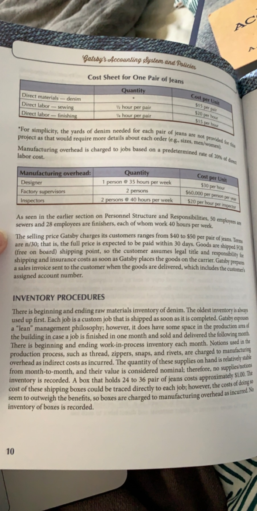 and the job cost sheet that was given to us in the