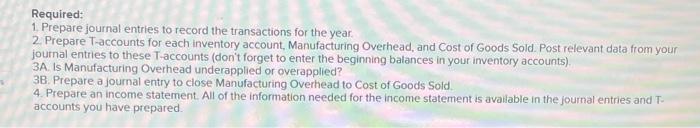T-accounts for each inventory account, Manufacturing Overhead, and Cost of Goods Sold.