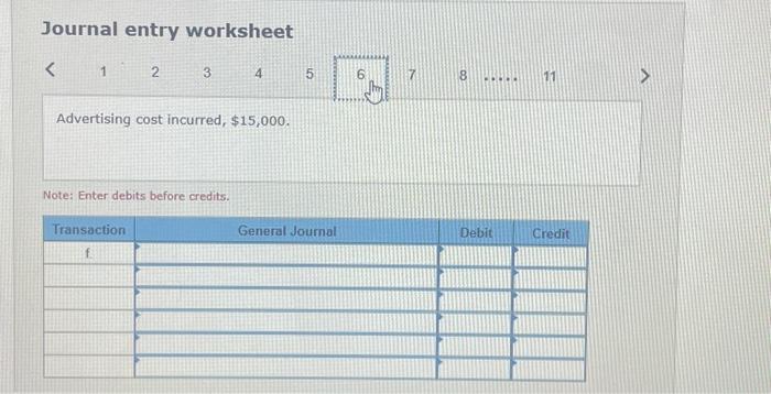 journal entries and T. accounts you have prepared. Journal entry worksheet Sales