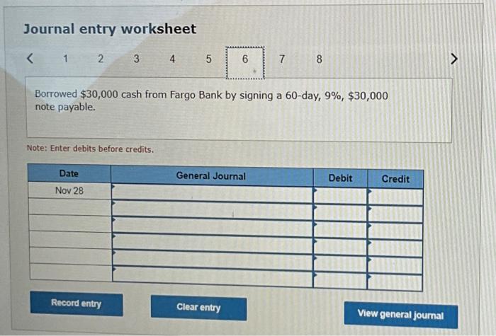 to NER Bank at the maturity date. hov. 28 Borrowed $30,000 cash