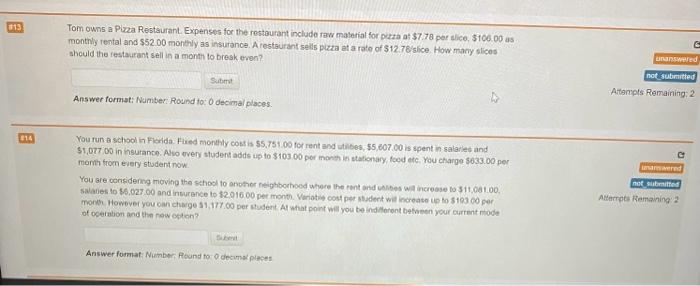 month fo Break even? Cont round to whole alices: Answer format: Number:
