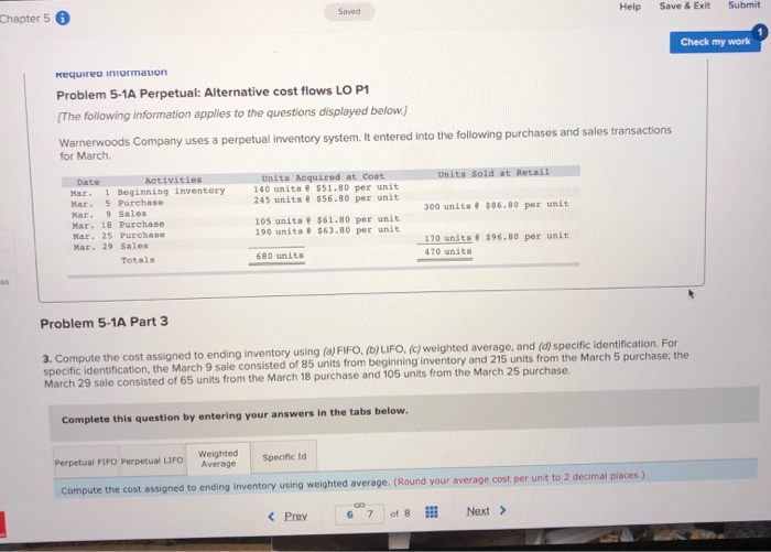  Help Save & Exit Saved Submit Chapter 5 Check my work