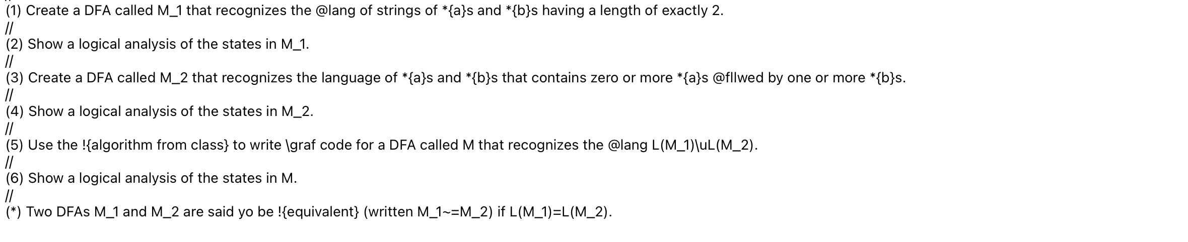  >|> Create a \graf document with your answers to the following