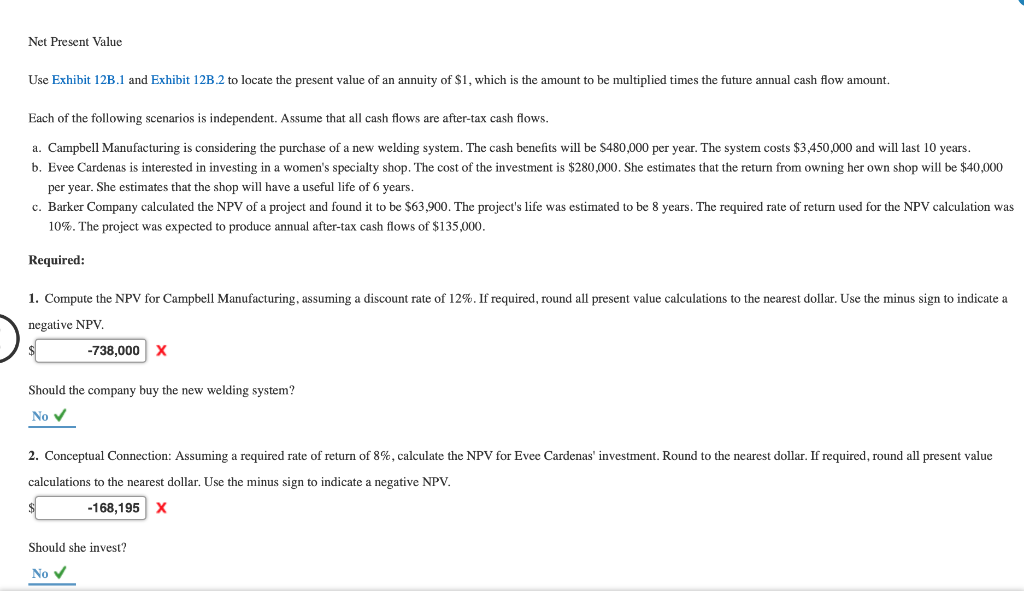  Net Present Value Use Exhibit 12B.1 and Exhibit 12B.2 to locate