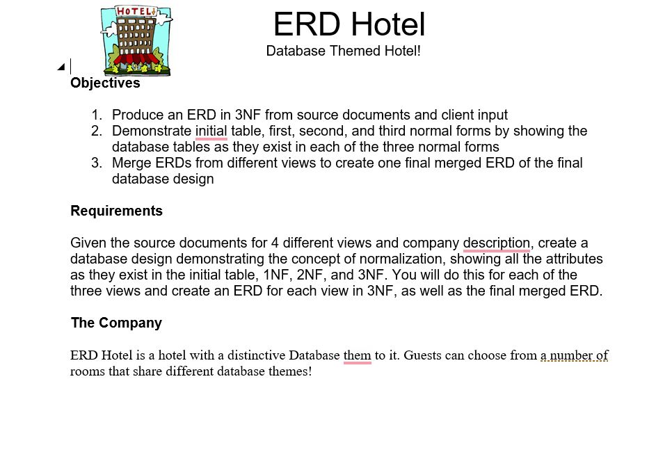 don't waste my question please answer correctly ERD Hotel Database Themed
