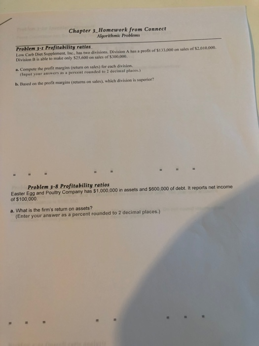  Please explain step by step, thanks! Chapter 3 Homework from Connect