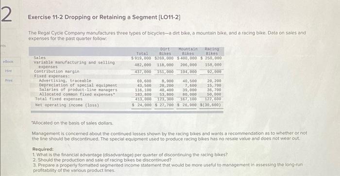 2 Exercise 11-2 Dropping or Retaining a Segment [LO11-2] Book H