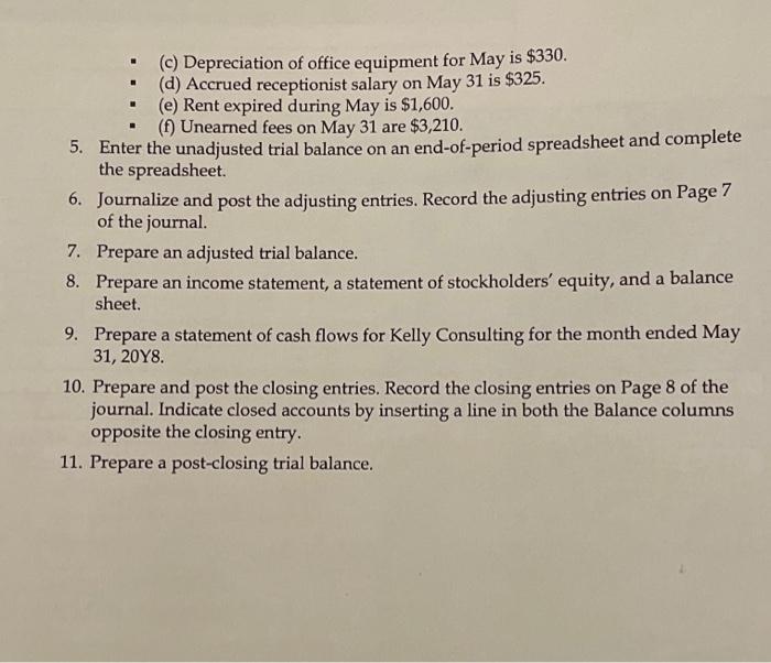 post-closing trial balance was as follows: During May, Kelly Consulting entered into