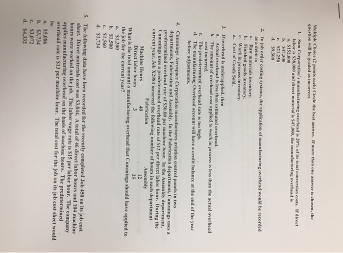  Multiple Choice (2 points each) Circle the best question will be