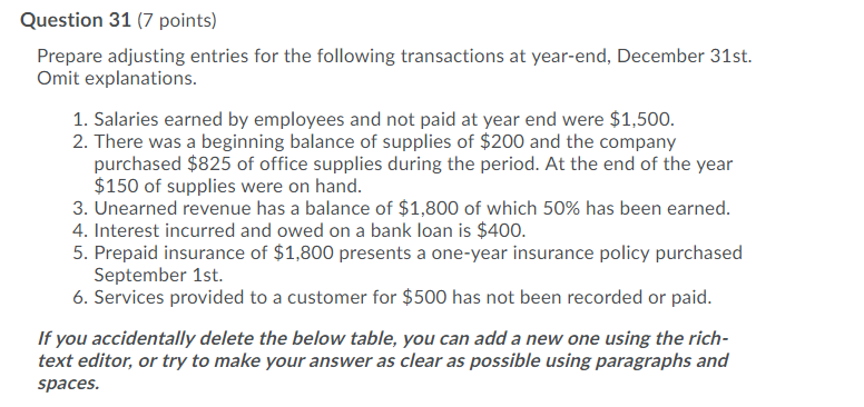 Hi , need help with this question please. Question 31 (7 points)