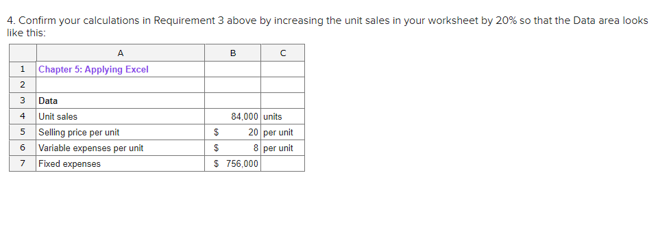 20,000 units 5 Selling price per unit $60 per unit 6 Variable