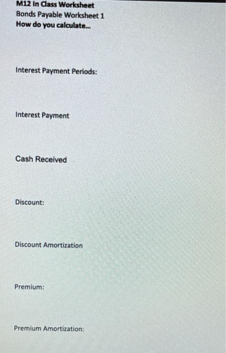 12 In class worksheet - how do you calculate M12 In Class