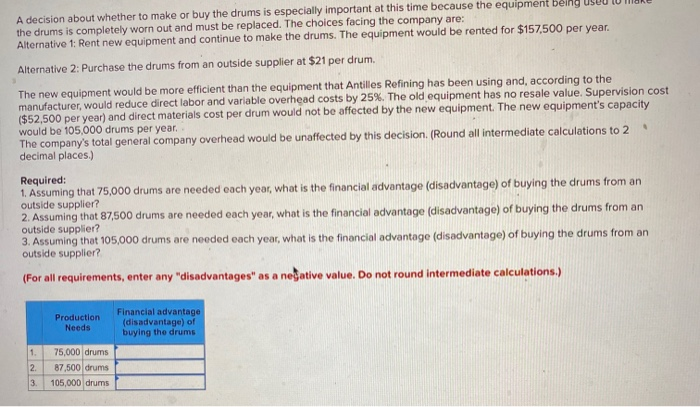 to stop making our own drums and accept that outside supplier's offer,"