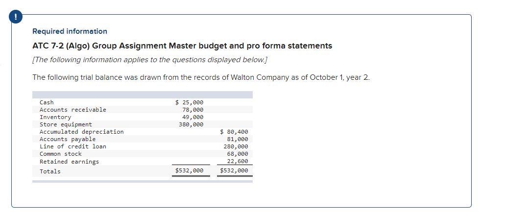 records of Walton Company as of October 1, year 2. $ 25,000