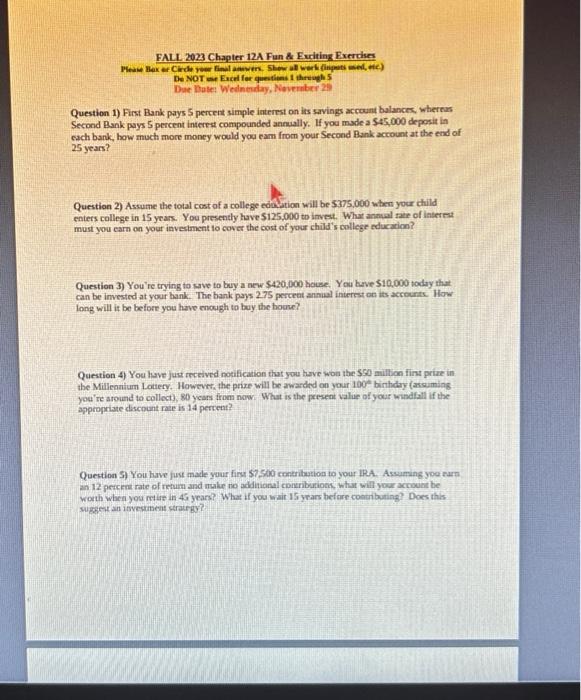  FALL 2023 Chapter 12A Fun \& Furiting Fxercises De NOT ae