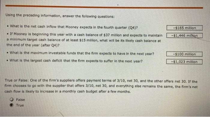 million c. -154 million d. -159 million #2 drop down selection a.