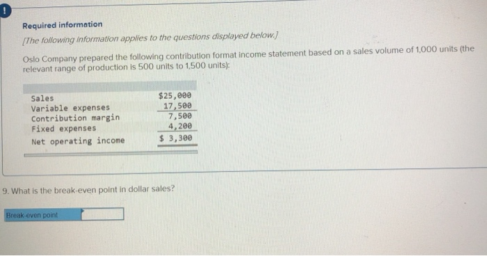 500 units to 1,500 units) Oslo Company prepared the folowing contribution format