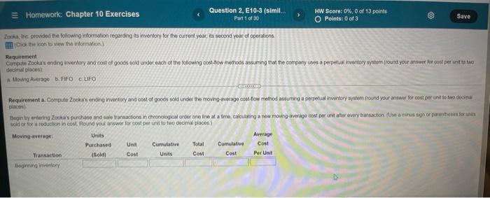 please help = Homework: Chapter 10 Exercises Question 2, E10-3 (simil... Part