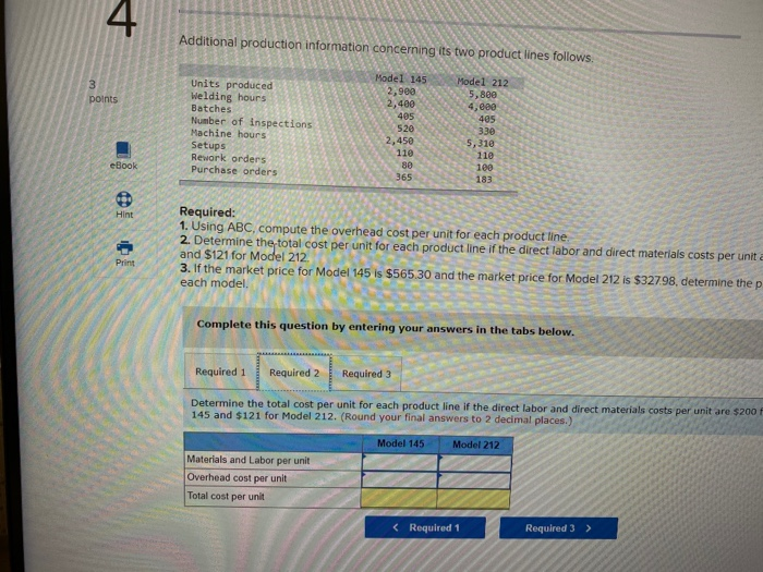 company produces the mechanical systems in its components department. The mechanical systems
