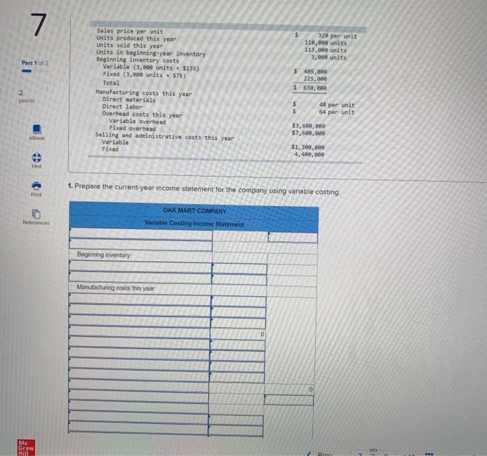 year using variable costing, SIMS COMPANY Variable Costing Income Statement Sales Loss