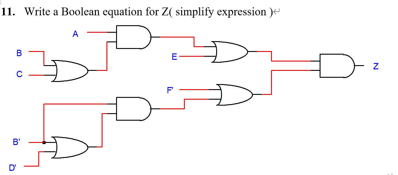 11. Write a Boolean equation for Z( simplify expression