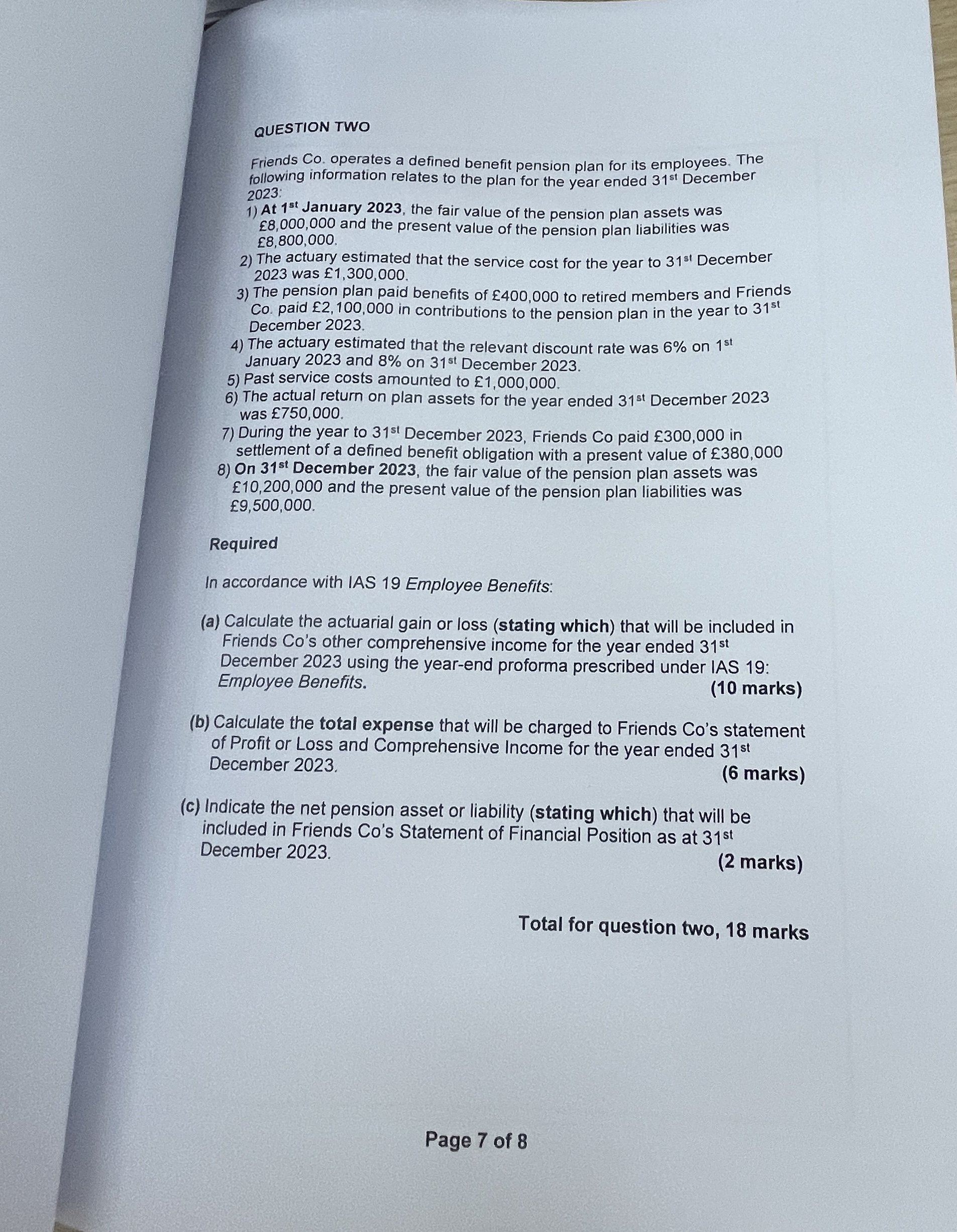  QUESTION TWO Friends Co. operates a defined benefit pension plan for